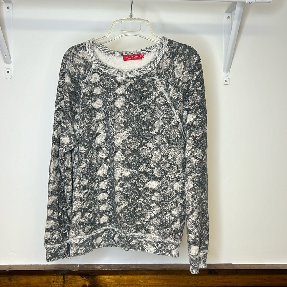 Philanthropy Snake Print Distressed Crewneck Sweatshirt- L